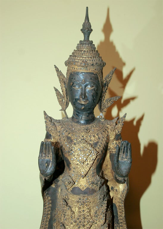 Thailand large 18th century gilt bronze standing Buddha 2