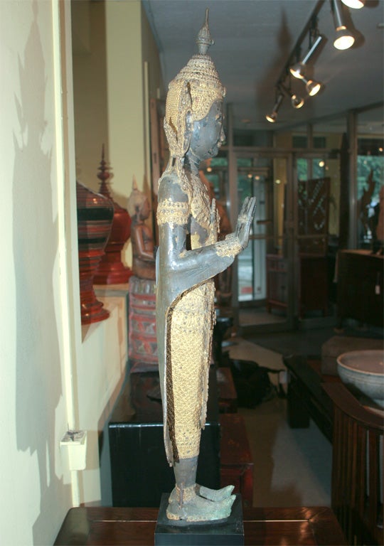 Thailand large 18th century gilt bronze standing Buddha 1