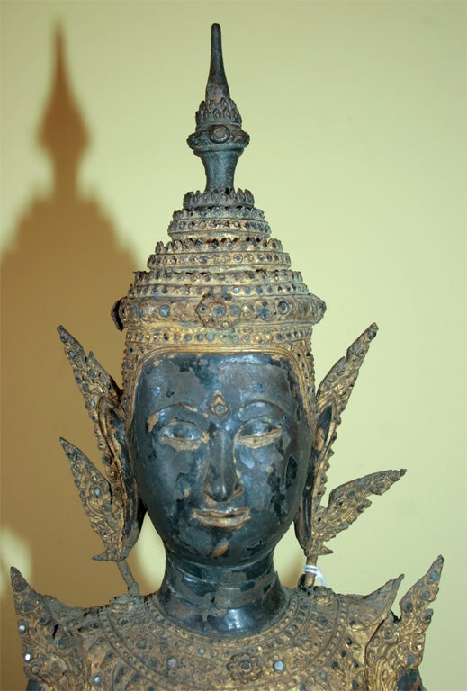 Thailand large 18th century gilt bronze standing Buddha 5