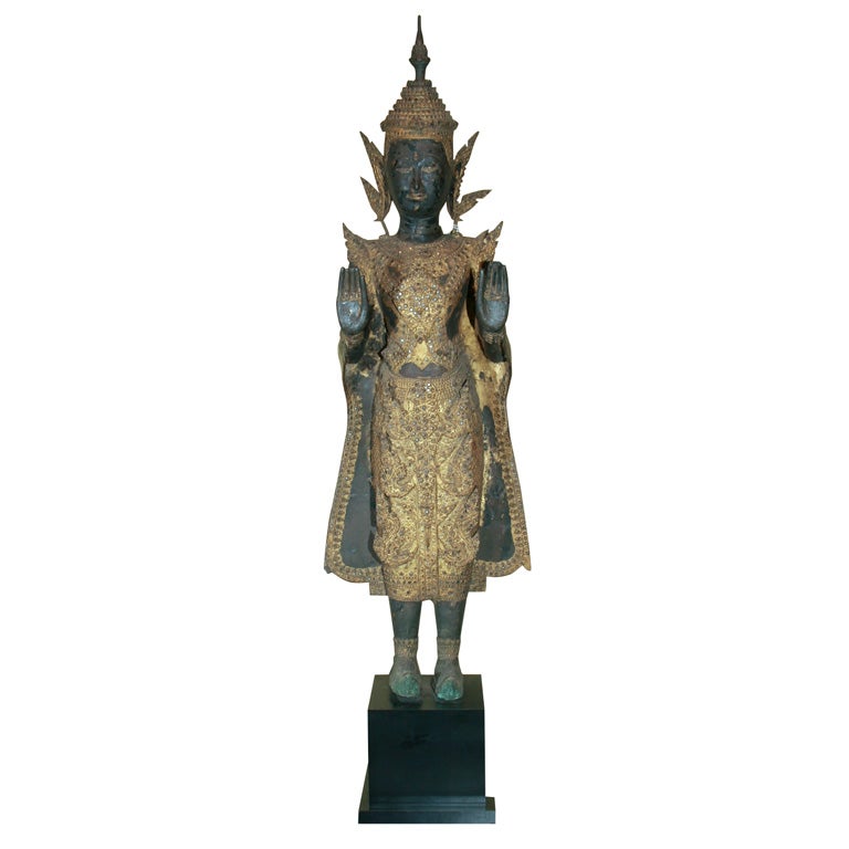 Thailand large 18th century gilt bronze standing Buddha