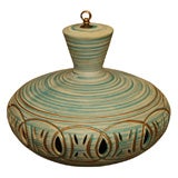 Pottery Hanging Ceiling Light , Aqua and Gold