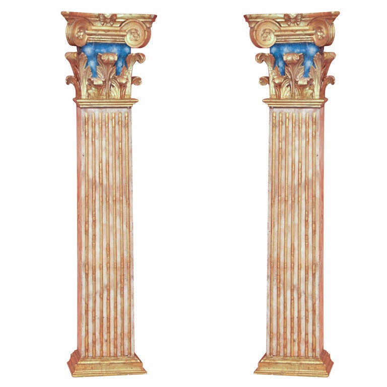 Pair of Neoclassic Carved Parcel-Gilt Ionic Columns
