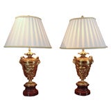 19th bronze dore Clodion urn lamps