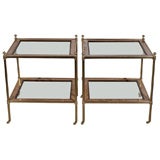 Pair Two-tier Side Tables with Burl Trim