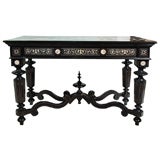 Magnificent Ebony Library Table with Incised Ivory Inlay