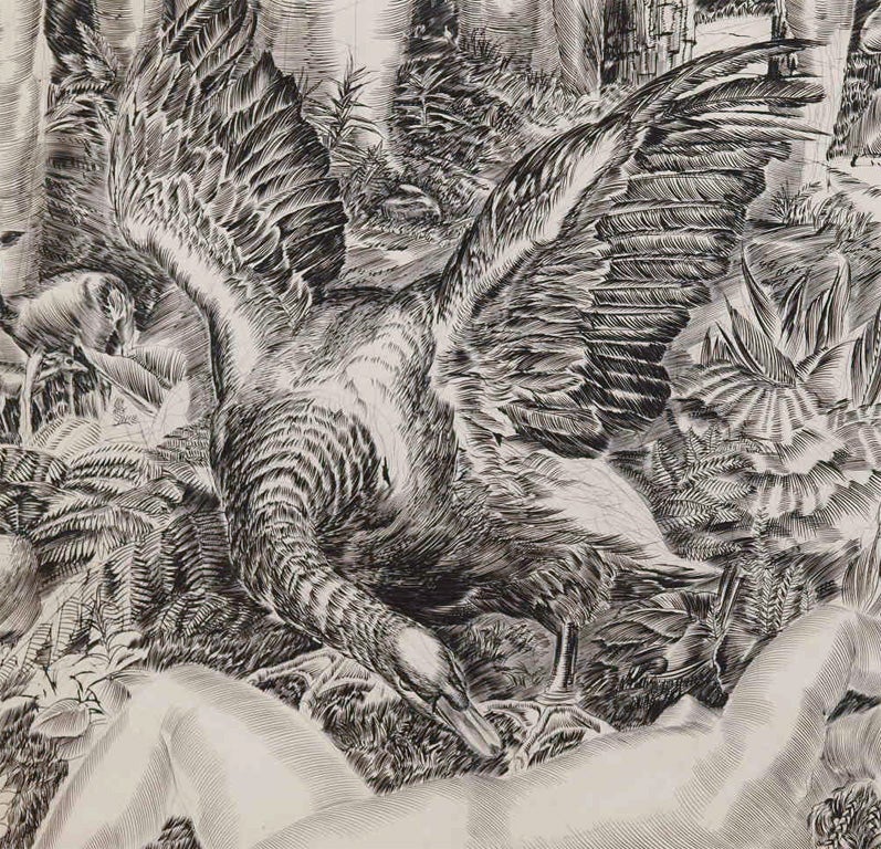 "Leda and the Swan" Original Engraving by Albert Decaris at 1stDibs