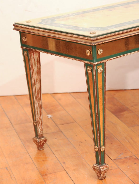 French Lovely Jansen Cocktail Table with verre eglomise decoration For Sale