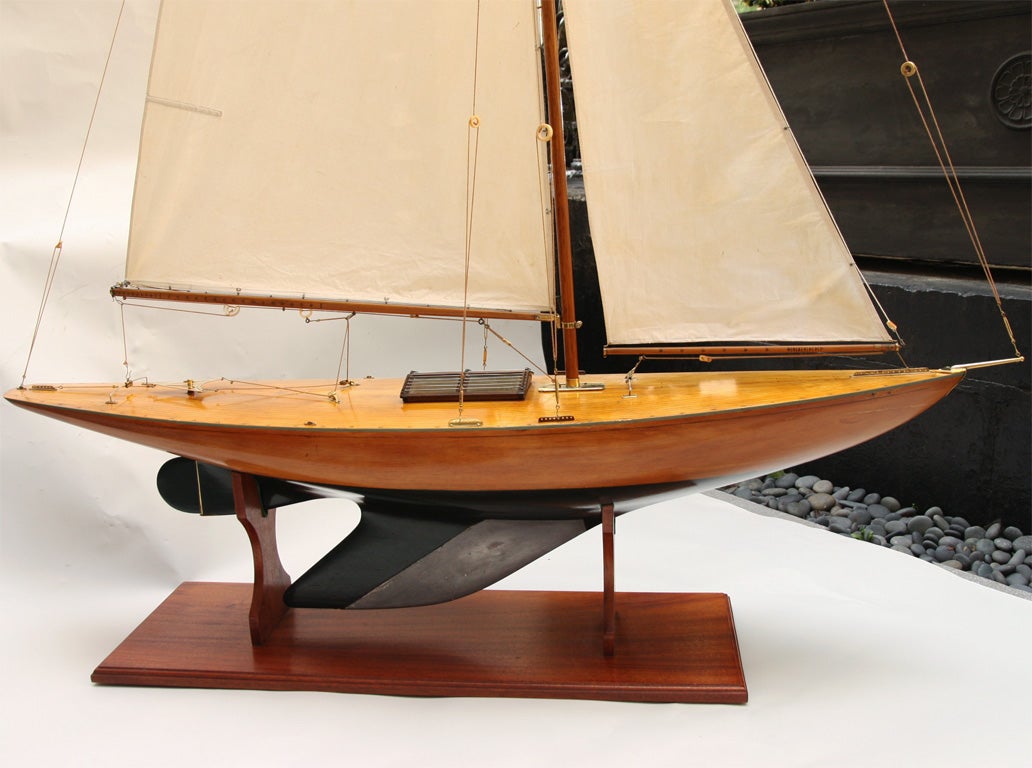 A superb 2/3 Scale Reduction of an A Class Miniature Pond Yacht, made circa 1920-1939 by a Lieut. Commander of the Royal Navy (provenance available upon request)and a scion of the Earls of Limerick probably at Bryn Clwyd near Beaumaris, Angelsey.