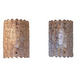 Vintage Pair of Orrefors Croco Relief Crystal Sconces