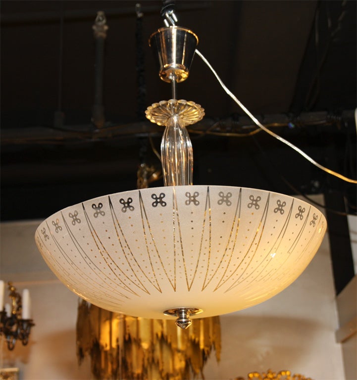Orrefors Etched Chandelier with Fluted Crystal Stem