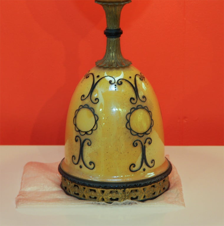 1940s Pair of Italian Reverse-Painted Glass Lamps