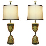 1940s Pair of Italian Reverse-Painted Glass Lamps