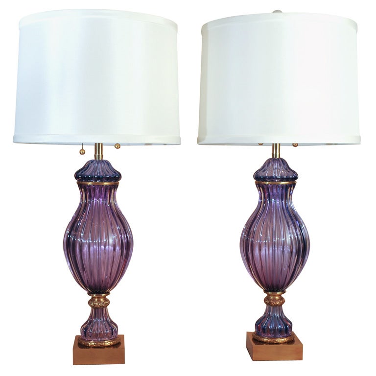 Marbro Company Vintage Murano Lamps In Purple Venetian Glass