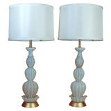 Seguso White Opaline  Ribbed  Vintage Murano Lamps for Marbro