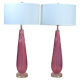 Seguso Vintage Murano Lamps in Vibrant Pink Opaline