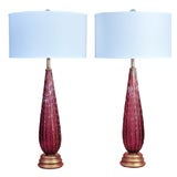 Pair of Vintage Murano Lamps in Pomegranate and Gold