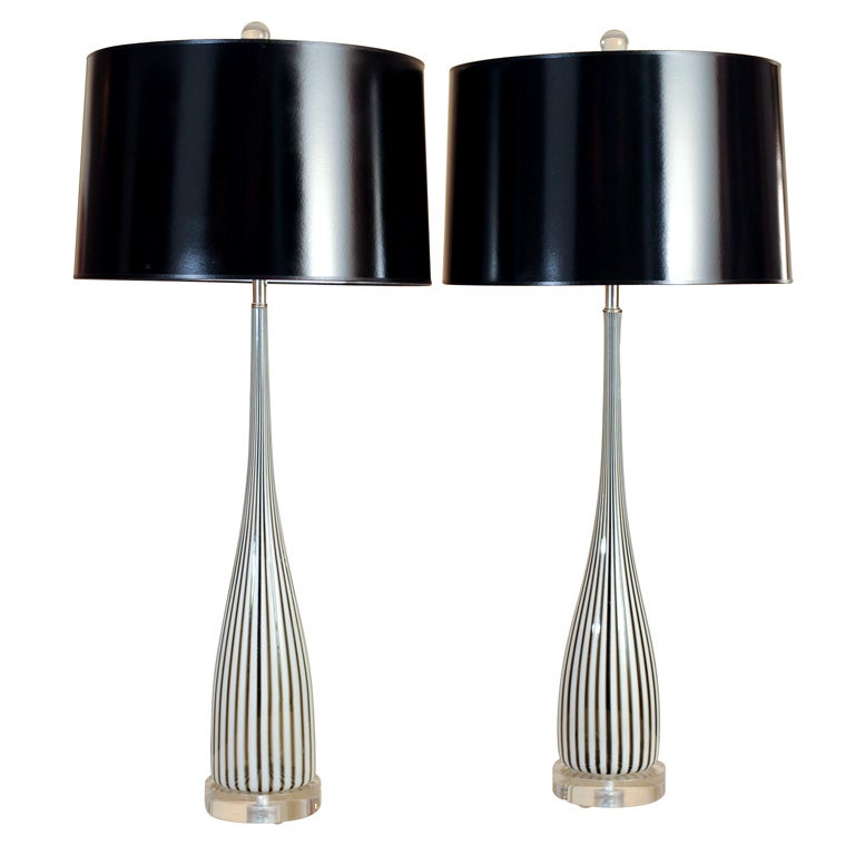 Dino Martens Vintage Murano Lamps with Black and White Stripes