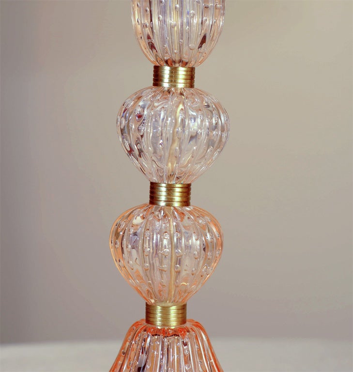 Italian Barovier & Toso Pink Champagne Four Piece Vintage Murano Lamps