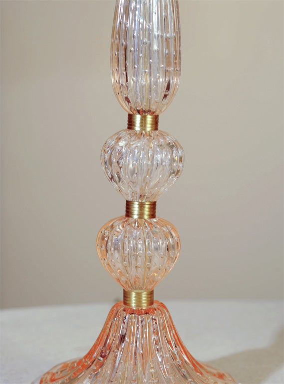 Barovier & Toso Pink Champagne Four Piece Vintage Murano Lamps In Excellent Condition In Little Rock, AR