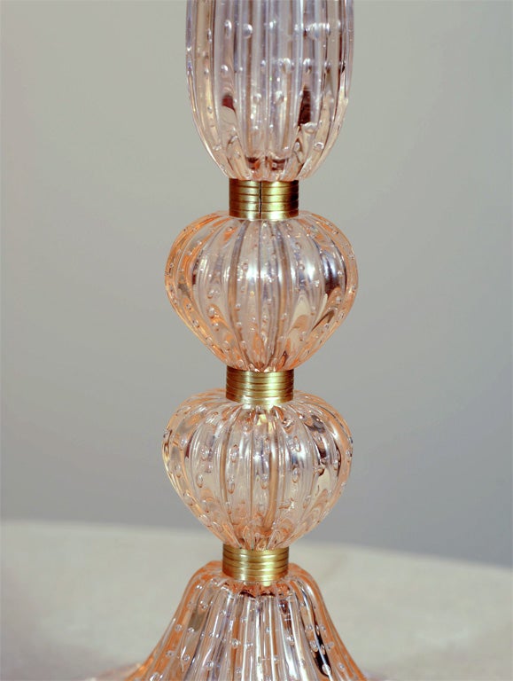 Barovier & Toso Pink Champagne Four Piece Vintage Murano Lamps 1