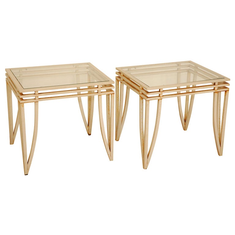 Pair of White Painted Metal Side Tables at 1stDibs