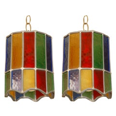 Pair Leaded Glass Hanging Lights. Pair Leaded Glass Hanging Lights.
