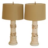 Pr. White Porcelain Table Lamps w/ nightlights in colums.