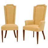 Unique Set of 14 Upholstered Dining Chairs with Nickel Head Trim