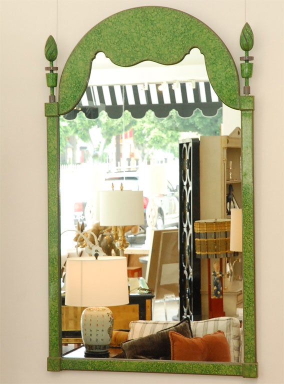 Fanciful Faux Malachite Mirror with Finials