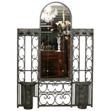 Large French Art Deco Patinated Iron with Mirror Hall Piece