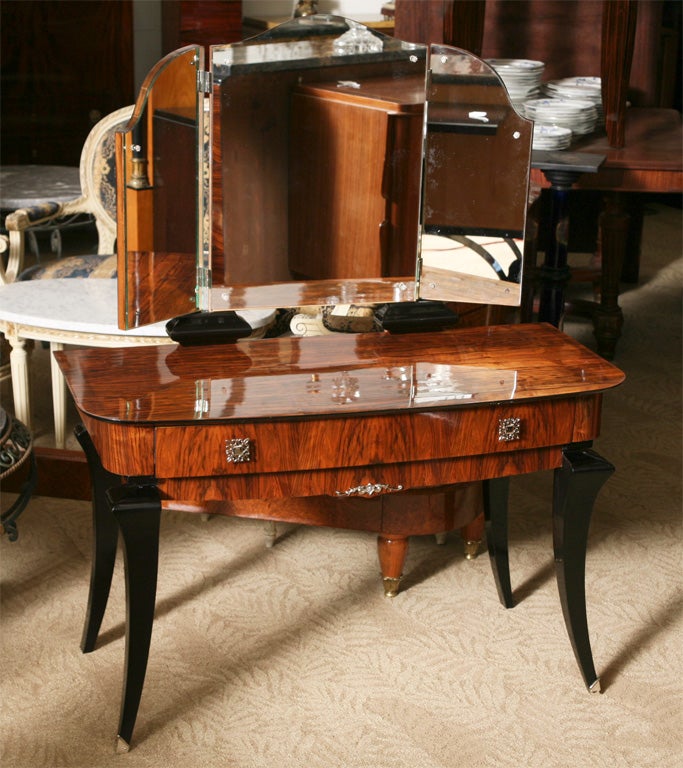 French Art Deco Ladies Vanity - Exotic Walnut