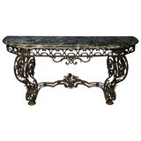 Louis XV Style Marble Top Wrought Iron Console Table