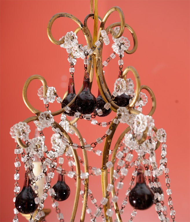 20th Century Wrought Iron & Crystal Chandelier