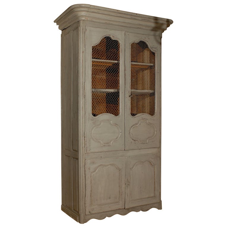 Painted Four-Door Armoire w/ Chicken Wire For Sale