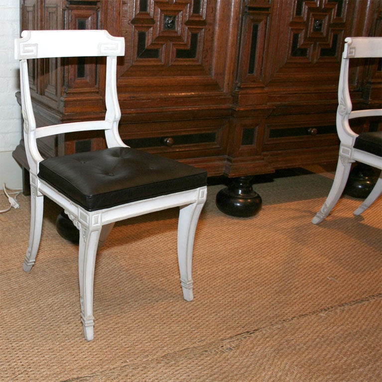 Pair of Regency Klimos Style Painted and Leather Side Chairs