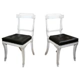 Pair of Regency Klimos Style Painted and Leather Side Chairs