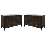 Vintage Pair of 1950'S Lacquered Commodes with Lattice Work Drawers