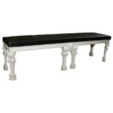 White Painted George III Bench Upholstered in Black Leather
