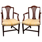 A pair of English, George III. mahogany arm chairs, Ca. 1820