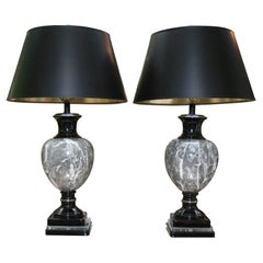Pair of Faux Marble Tables Lamps with Lucite base