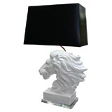 Lion Head Ceramic Table Lamp on Lucite Base