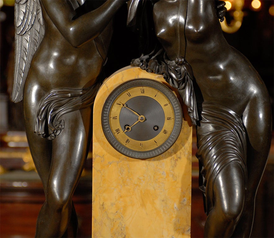 19th Century Empire Patinated Bronze Clock For Sale