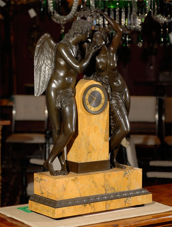 Marble Empire Patinated Bronze Clock For Sale