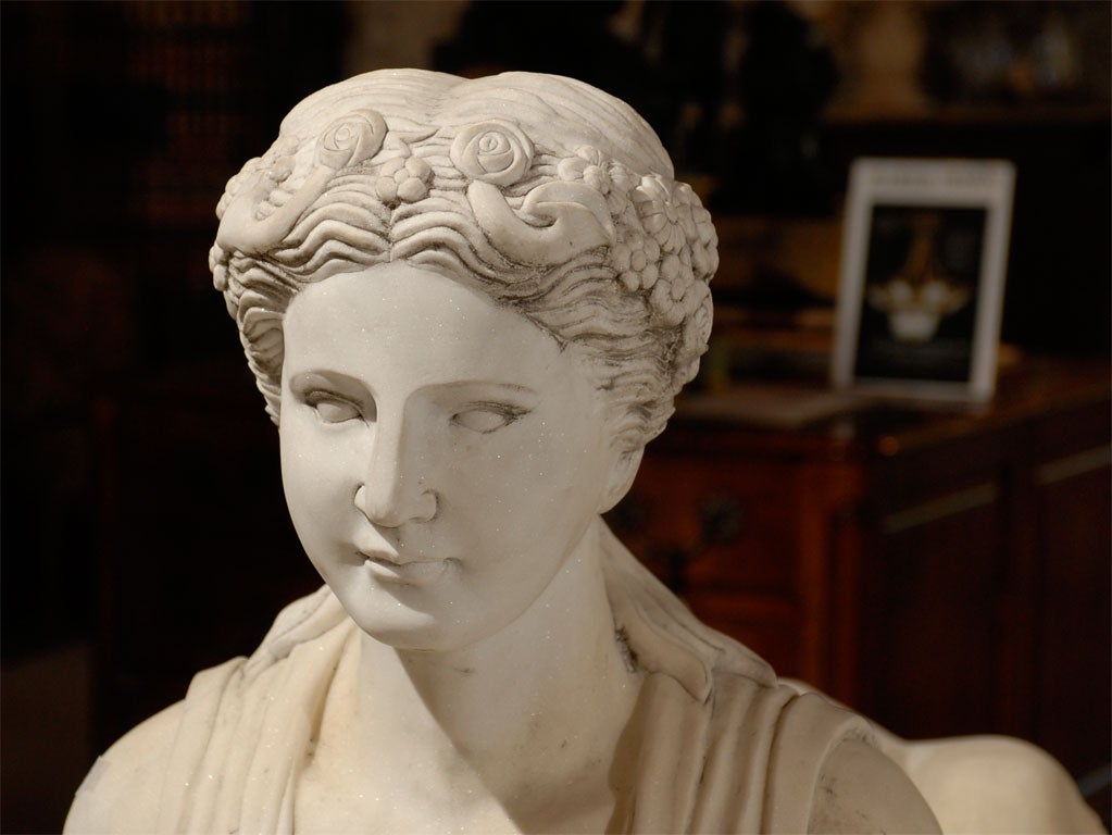 Pair of magnificent carved Carrera marble sphinxes