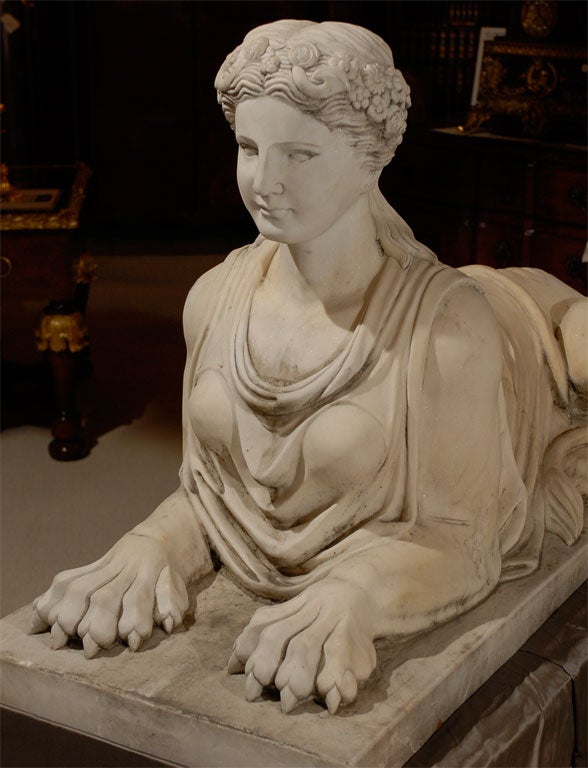 Italian Pair of Carrera marble sphinxes