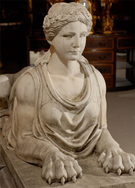 Pair of Carrera marble sphinxes 3