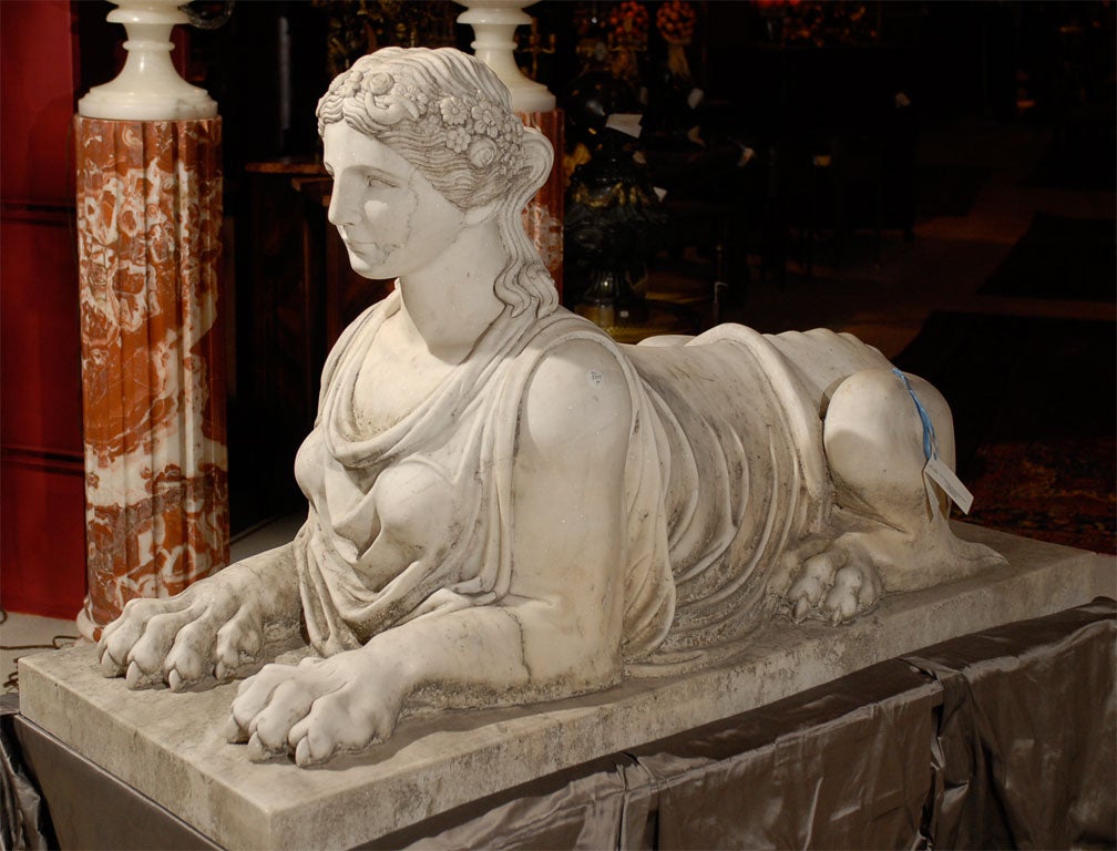 Pair of Carrera marble sphinxes 4