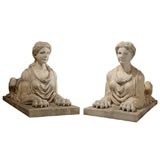 Pair of Carrera marble sphinxes
