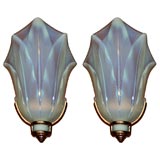 Pair of Art Deco Opalescent Glass Wall Sconces by Ezan