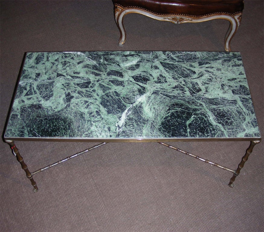 French 1950s Coffee Table in Bronze and Marble For Sale